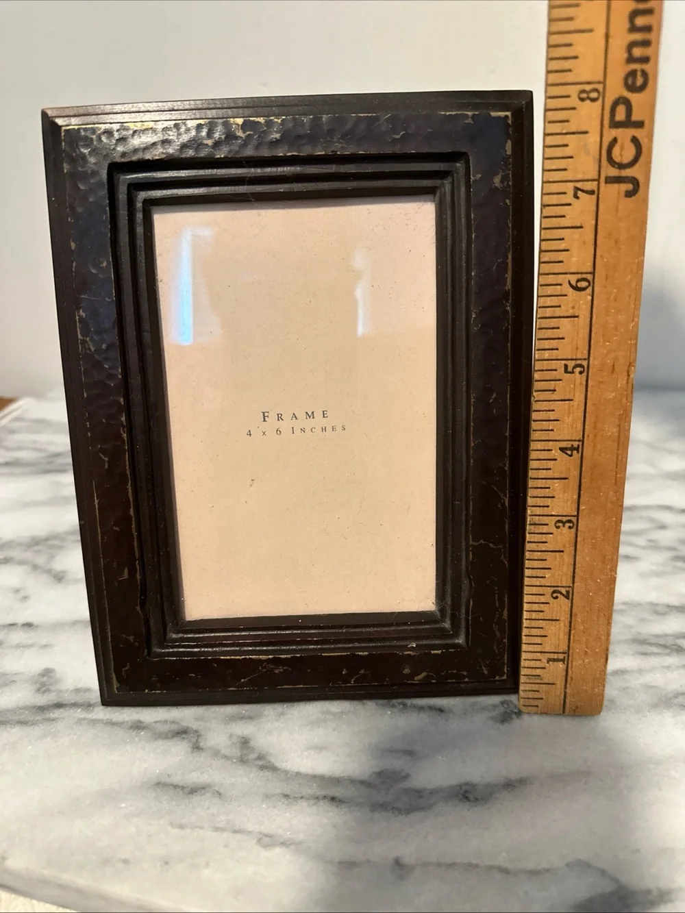 Classic Dark Brown Hammered Metal Picture Frame - 4x6 wood back heavy